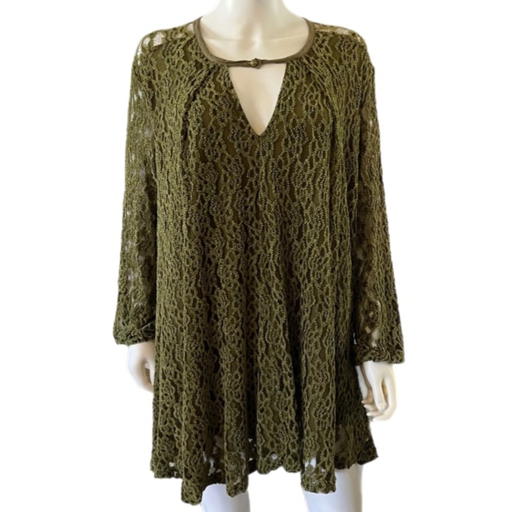 ALTAR’D STATE Moss Green Lace Long Sleeve Flowy Dress/Tunic SIZE M